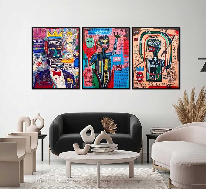MTLXSBLT 3 Pcs Modern Graffiti Posters Wall Art Street Abstract Painting Graffiti Pictures Colorful Abstract Character Canvas Prints For Artist Living Room Bedroom Bathroom Wall Decor Unframed