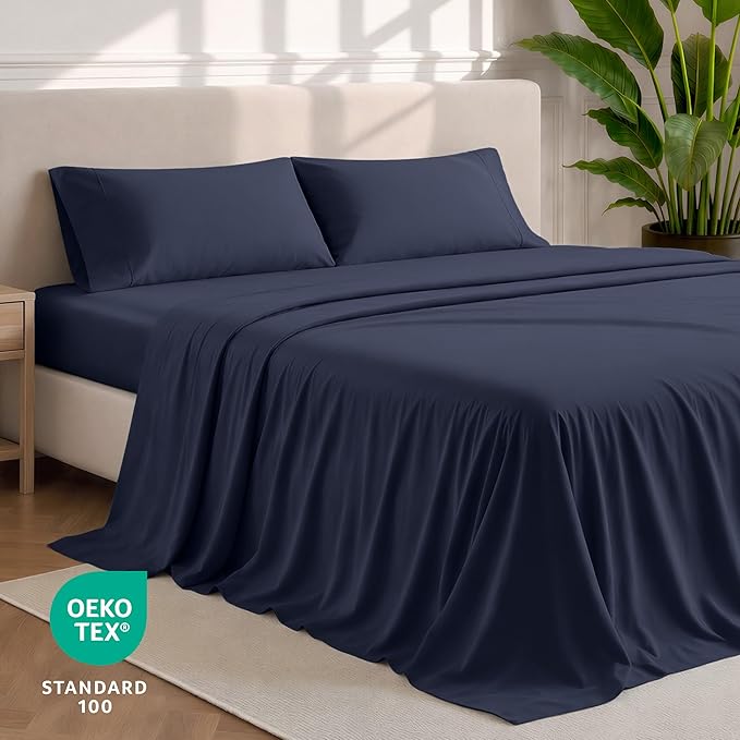 Bare Home Split King Sheet Set - 1800 Ultra-Soft Microfiber Bed Sheets - Double Brushed - Deep Pockets - Easy Fit - 5 Piece Set - Bedding Sheets & Pillowcases (Split King, Midnight Blue)