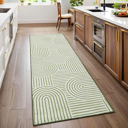 Modern Rug 2x6 Runners for Hallways, Abstract Kitchen Runner Rugs Non Slip Bath Runners, Rainbow Washable Runners Rug for Bedroom, Soft Long Rugs for Entryway Bathroom Laundry Dorm, Green