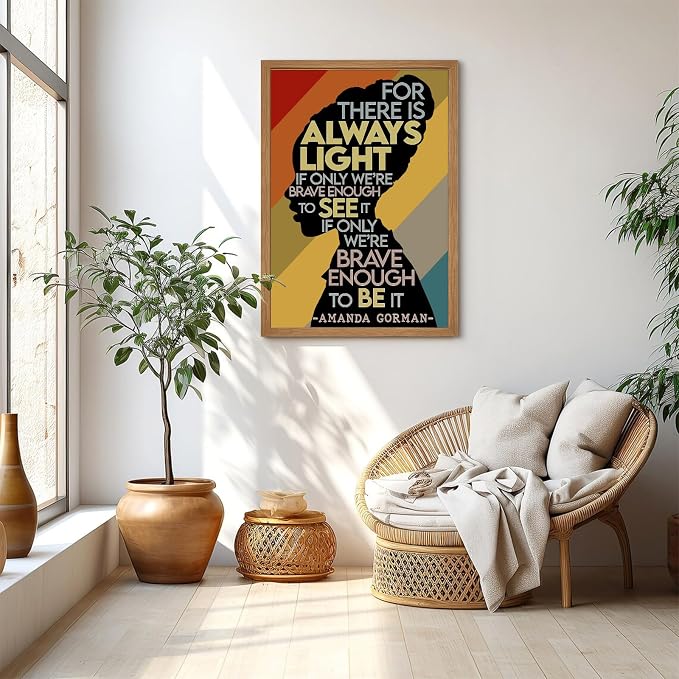 Amanda Gorman Poster Canvas Prints Poem Amanda Gorman Wall Art the Hill We Climb Poem Poster Inaugural Painting There Is Always Light Art Black History Month Wall Art Decor 16x24 Inch Wood Framed