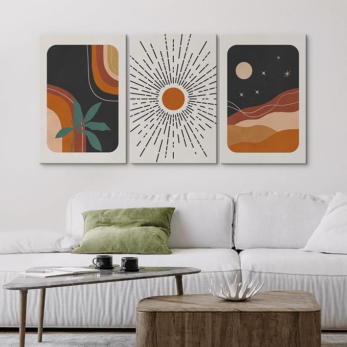 wall26 Canvas Print Wall Art Set Boho Mid-Century Colorful Sun Moon Landscapes Nature Abstract Illustrations Modern Art Bohemian Decorative for Living Room, Bedroom, Office - 16"x24" x 3