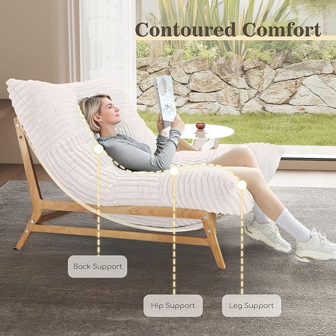 WJShome Oversized Chaise Lounge Chair,47.24" Comfy Recliner Reading Accent Arm Chairs,Sleeper Sofa Bed for Living Room,Loveseat Couch with Removable Upholstered for Reading Bedroom (Beige)