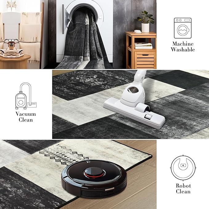 Tepook 6x9 Area Rugs for Living Room, Modern Large Geometric Rug for Bedroom, Washable Patchwork Rug Indoor Non Slip Throw Carpets for Dining Room Office Farmhouse Home Decor, Black and White