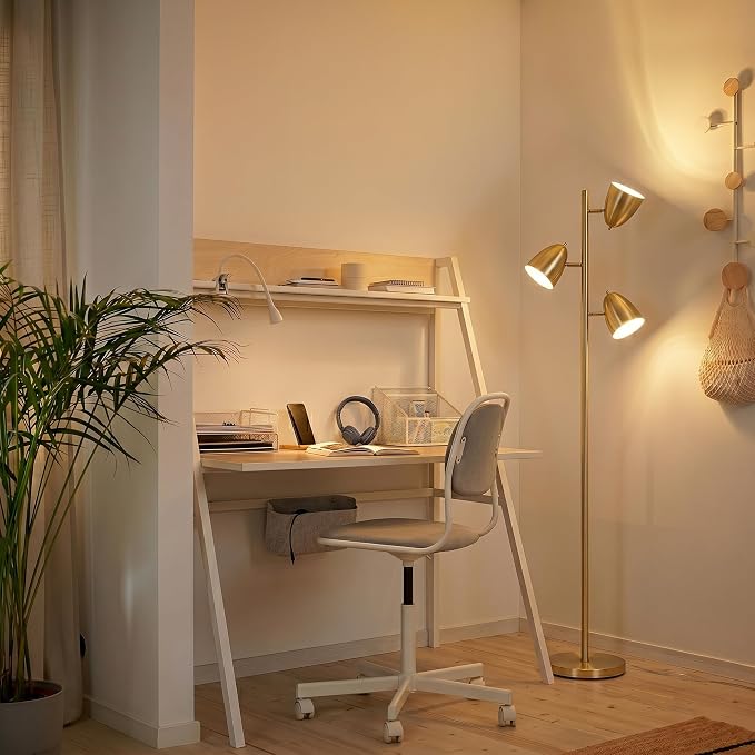 Brightech Jacob LED Standing Lamp, Modern Bright Floor Lamps for Living Rooms & Bedrooms, Tall LED Lighting Lamp with Adjustable 3 Light Tree – Antique Brass/Gold
