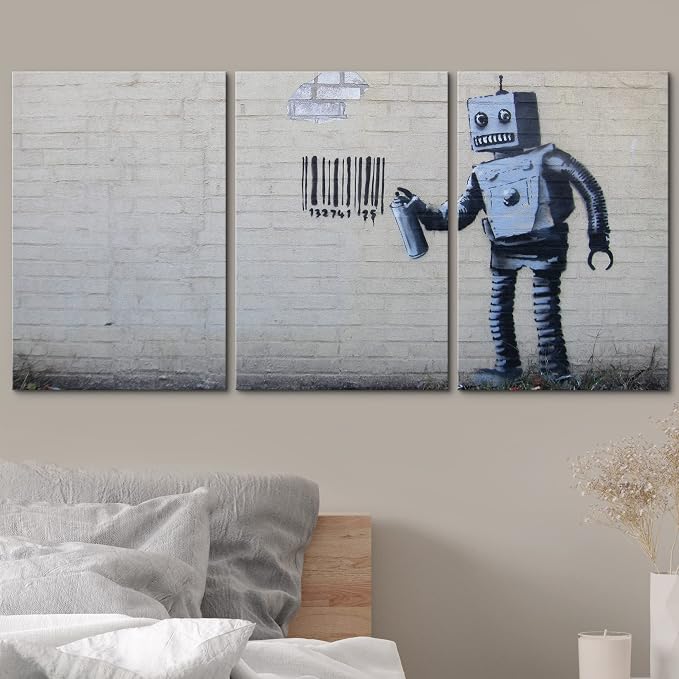wall26 - Robot Graffiti Banksy Street - Canvas Art Wall Art - 16"x24"x3 Panels