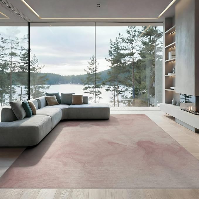 6'x9' Washable Watercolor Swirl Area Rug, Pink Non-Shedding Pet Friendly Room Rug Foldable Easy Care Carpet for Queen Size Bedroom, Under Bed, Master Suite | Ref:2208260