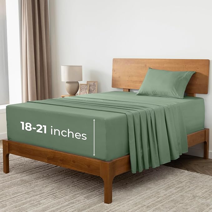 Mellanni Extra Deep Twin XL Sheets - 3 PC Iconic Collection Bedding - Hotel Luxury, Ultra Soft, Cooling Bed Sheets - Wrinkle, Fade, Stain Resistant (Twin Extra Long, Sage)