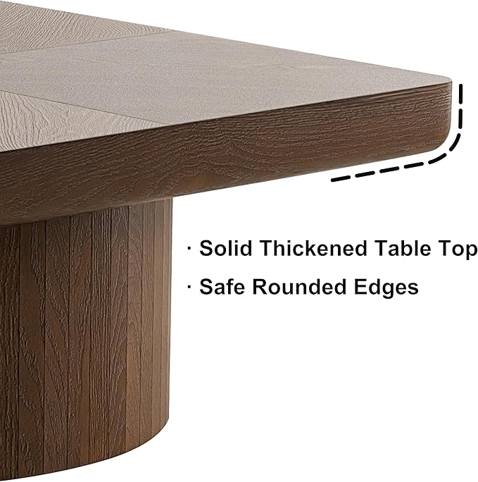 Solid Wood Square Coffee Table with Thick 3.1" Parquet Top & Cylindrical Base, Modern Living Room Coffee Table, Heavy-Duty Wood Center Table, Easy Assembly (34.6" Square Coffee Table)