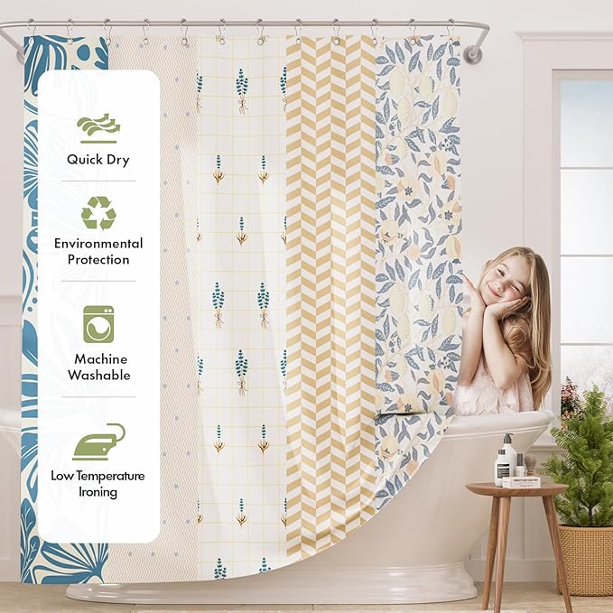 AmazerBath Shower Curtain, 72"x72" Washable Cloth Spring Blue Blossom Serenity Shower Curtain with 12 Shower Curtain Hooks, Fabric Colorful Romantic Style Curtain Set for Bathroom Home Decor