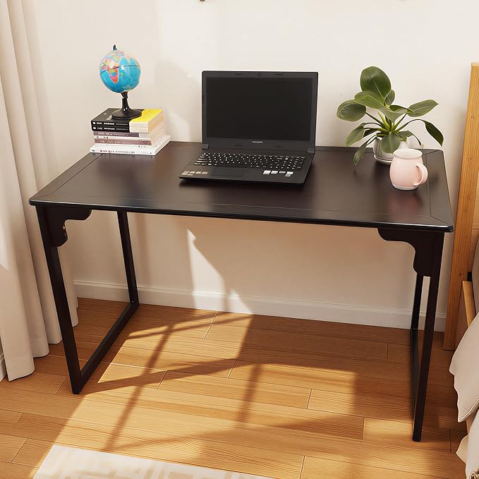 Solid Wood Desk with Drawer, Small Writing Desk for Small Spaces,Gaming Study Home Office Workbench woodenDesks for Work, 47 inch Wooden Computer Desk for Bedroom Black Walnut Color