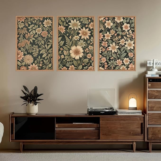 HPINUB Vintage Wildflower Flowers Framed Canvas Wall Art Set,Modern Botanical Floral Wall Decor,Retro Neutral Flower Artwork,Boho Mid Century Plant Art Prints for Living Room,Bedroom,Office-24 x36 x3