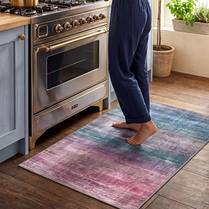 Kokia Abstract Area Rug Washable 2x3 Non-Slip Stain Resistant Entryway Rug Soft Indoor Mat for Kitchen Door Decor, Oslo Orchid
