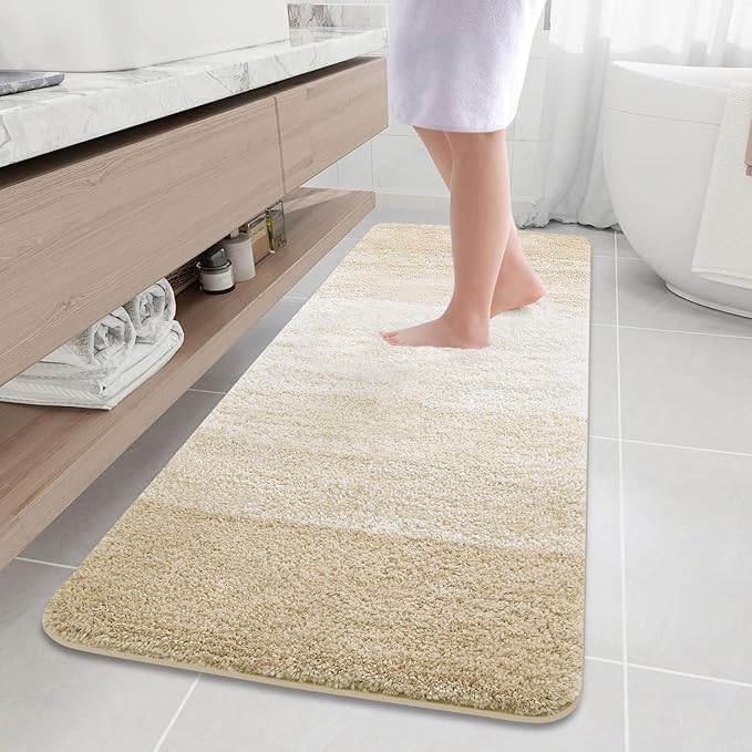 Arotive Microfiber Bathroom Rugs, Shaggy Soft and Absorbent Bath Rug, Non-Slip, Thick Plush Machine Washable Dry Bath Mats for Bathroom, Tub and Shower, 70x24, Light Beige, Rectangular