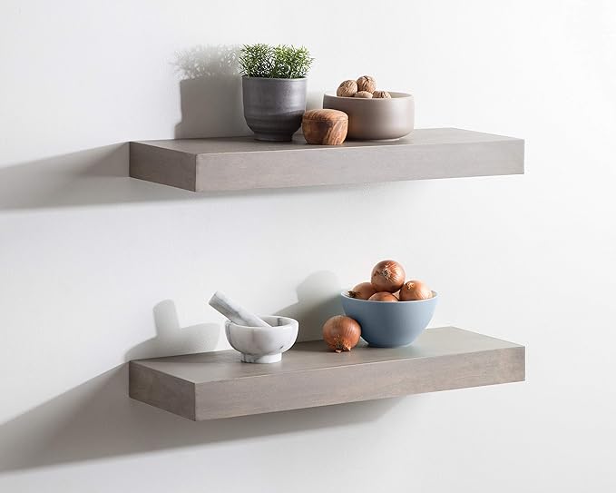 Kate and Laurel Havlock Modern Floating Shelves, Set of 2, Gray, Farmhouse Storage and Display Shelves for Wall