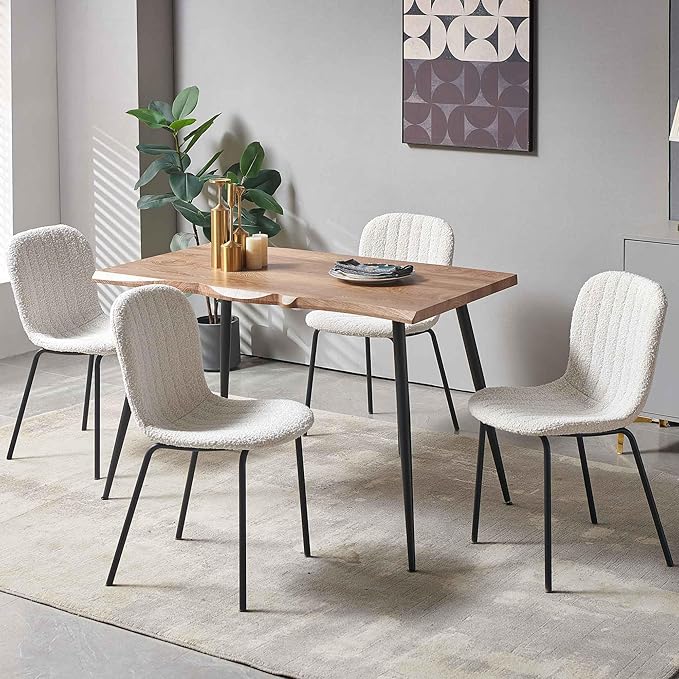 NORDICANA 5-Piece Dining Table Set, Modern Rectangular Dining Table and Chairs Set for Kitchen, Dining Room, Dinette, Breakfast Nook w/ 4 Chairs - Boucle White