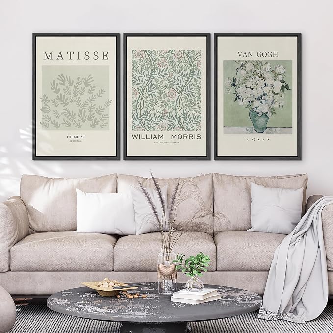 wall26 Framed Canvas Print Wall Art Set Matisse, William Morris, Van Gogh Photography Modern Rustic Scenic Colorful Multicolor for Living Room, Bedroom, Office - 24"x36"x3 Black