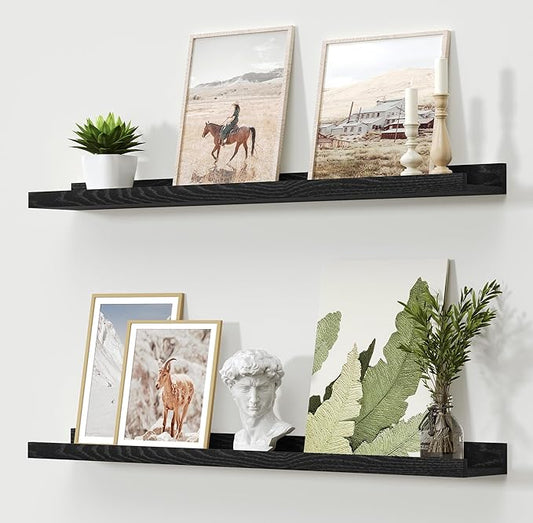 Vivelove Floating Shelves Wall Mounted Set of 2, Modern Black Wall Shelves for Storage with Lip, Display Picture Ledge Shelf for Bedroom Kitchen Bathroom Living Room Nursery Display