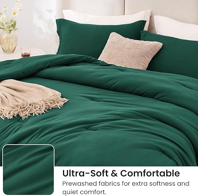 Love's cabin Dark Green Full Comforter Set, 3-Piece Prewashed Bed Set with 1 Comforter (79 x 90 in) & 2 Pillowcases, Lightweight & Breathable for All Seasons