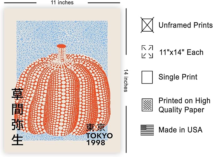 Poster Master Vintage Poster - Pumpkin Forever Print - Tokyo Art - Infinity Dots Art - Chic Gift for Men, Women - Perfect Decor for Living Room, Bedroom, Office - 11x14 UNFRAMED Wall Art