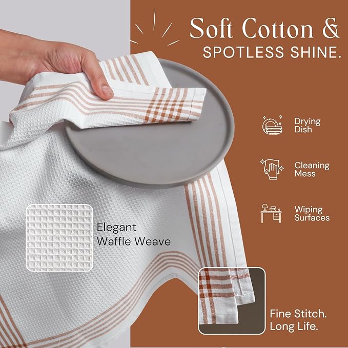 Waffle White & Multi Colors Kitchen Towels Set of 4, 100% Cotton, 16x26 inches, Quick Dry Dishcloths, Ideal Dish Towel for Drying, Wiping - Mustard Yellow, Sky Blue, Brown, Black