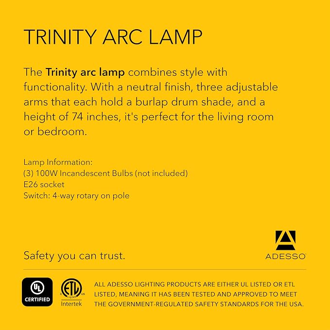Adesso Arc Floor Lamp with 3 Movable Shades & Dimmable Brightness - Perfect Lighting for Bedroom, Living Room and Corner Decor, Antique Bronze