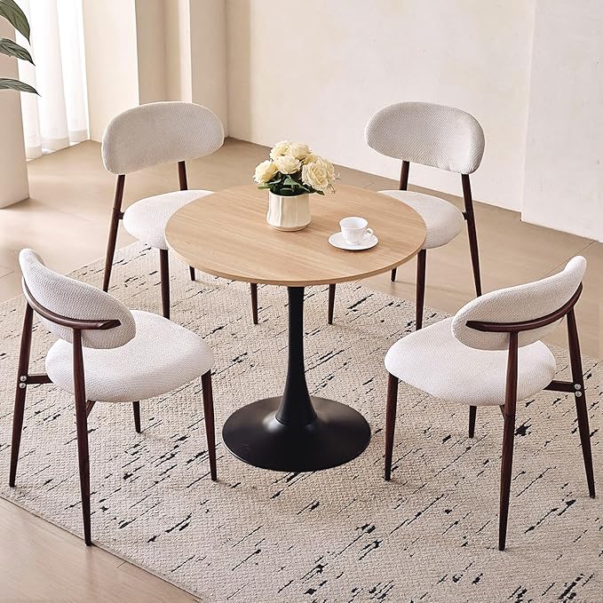 31.5" Round Dining Table for 2-4 Modern Circle Tulip Table with Metal Black Tulip Pedestal Base for Kitchen Dining Living Room Apartment Small Space Cafe, Natural
