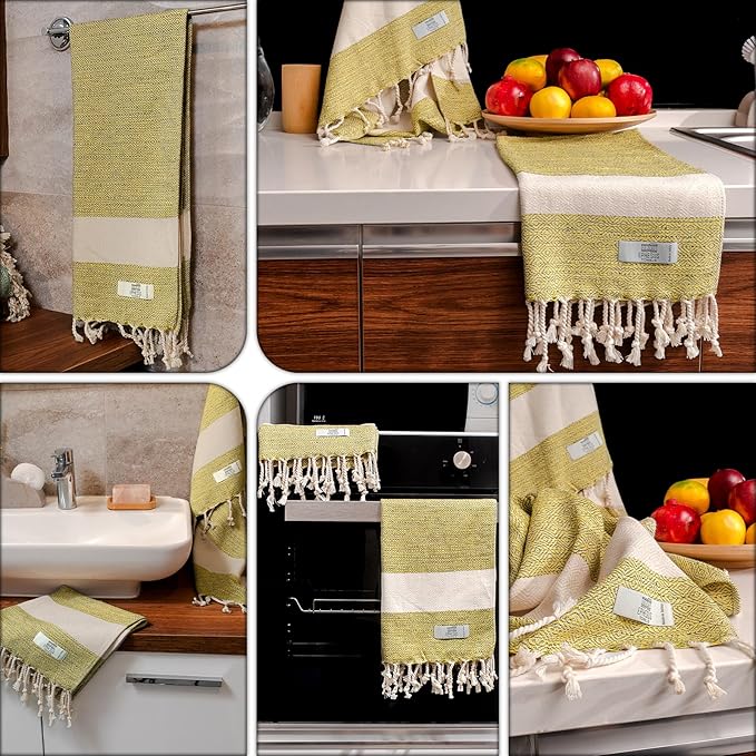 Hand Towels - Set of 2 | 18" x 30" - Decorative Turkish Hand Towel for Bathroom, Kitchen, Guest, Face, Hair, Tea, Dishcloth (Diamond, Yellow)
