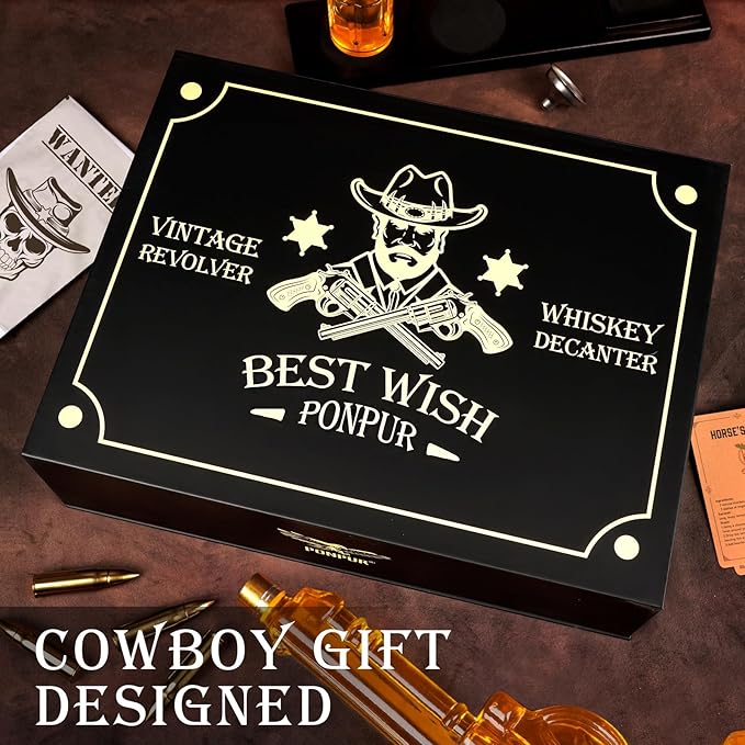 PONPUR Birthday Gifts for Men Dad Christmas, Whiskey Decanter Set with 2 Glasses, Cool Whiskey Bourbon Gifts for Mens, House Warming Anniversary Presents for Husband Him