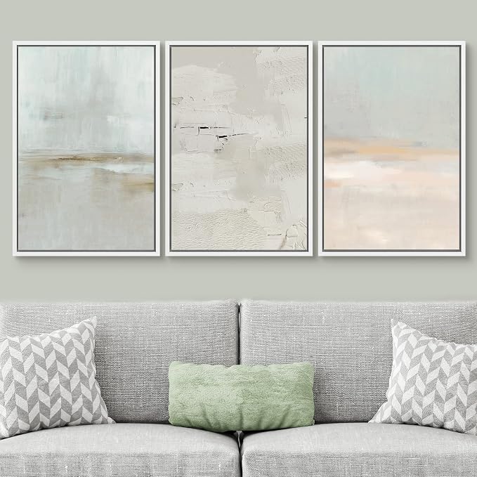 SIGNWIN Framed Canvas Print Wall Art Set Pastel Grunge Watercolor Landscape Shapes Abstract Illustrations Modern Art Decorative Nordic Chic Calm for Living Room, Bedroom, Office - 16"x24"x3 White