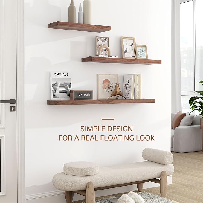 Axeman Walnut Floating Shelves - 24 Inch Wide x 8 Inch Deep USA-Sourced Walnut Wood Shelves Set of 2 - Natural Wooden Shelves with Heavy-Duty Bracket, Wall Mounted for Room Wall Decor