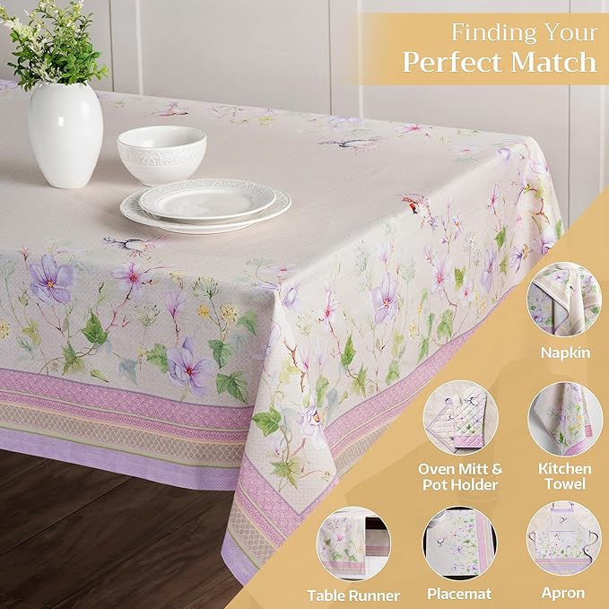 Maison d' Hermine Table Cloth Rectangle Table 100% Cotton 60 x 120 Inches Tablecloth Reusable Decorative for Dining Room Farmhouse Home Valentines Day Decorations Spring Summer - Magnolia Mornings