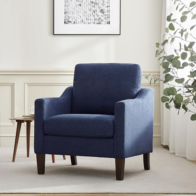 VKNOW Mid Century Modern Accent Chair, Upholstered Living Room Chairs Armchair for Bedroom, Comfy Reading Accent Chairs with Wood Legs for Living Room (2, Navy Blue)