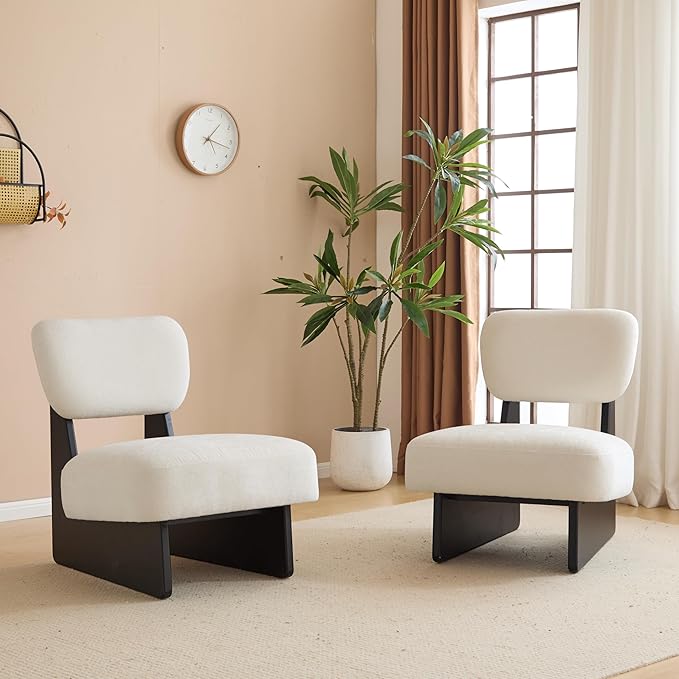 Accent Chairs Set of 2, Mid-Century Modern Chair with Polyester Upholstery, Wood Base with Walnut Finish, Minimalist and Stylish Accent Seating for Living Room, Bedroom, Balcony, Black