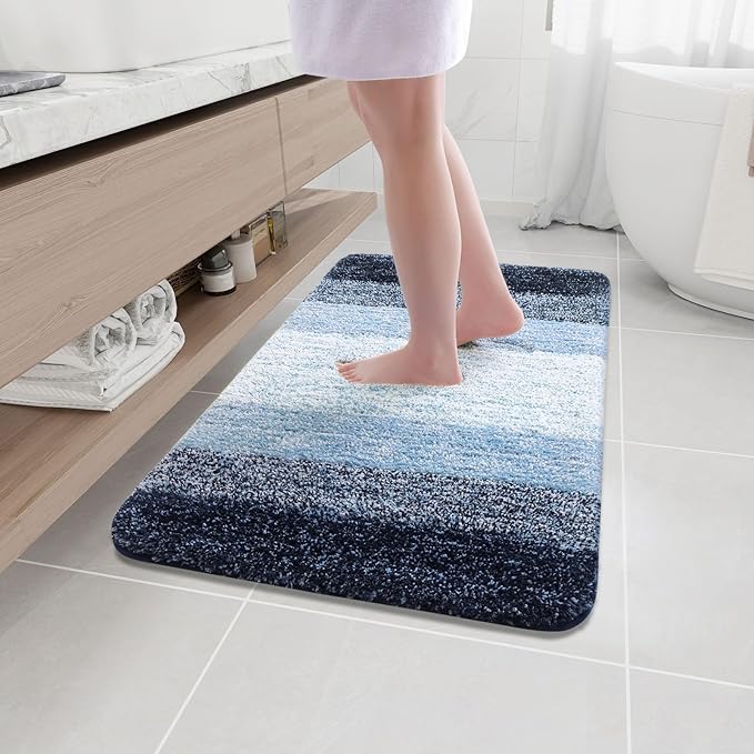 Arotive Microfiber Bathroom Rugs, Shaggy Soft and Absorbent Bath Rug, Non-Slip, Thick Plush Machine Washable Dry Bath Mats for Bathroom, Tub and Shower, 36x24, Dark Blue, Rectangular