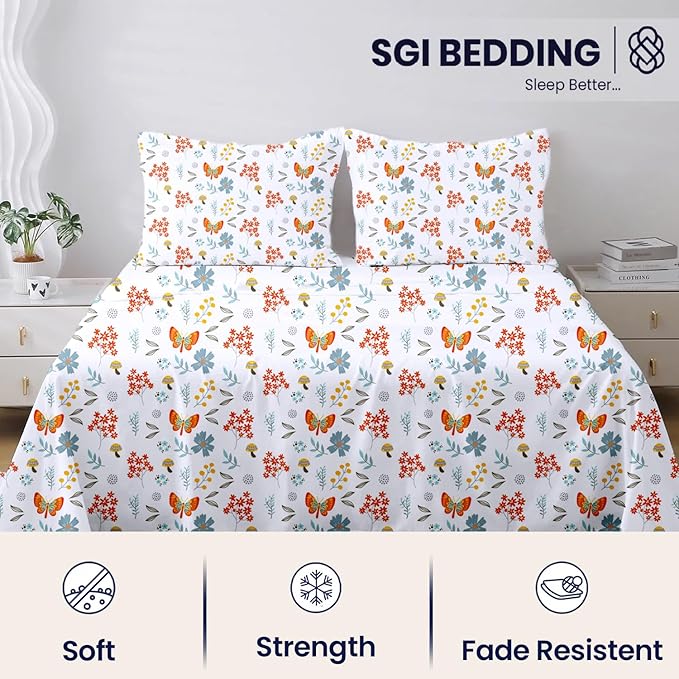 SGI bedding 100% Egyptian Cotton Sheets RV King Size – 600 Thread Count Sheets Set, Soft, Cooling, 15" Deep Pocket, Luxury Hotel Bedding, Breathable, Durable -Butterfly Garden