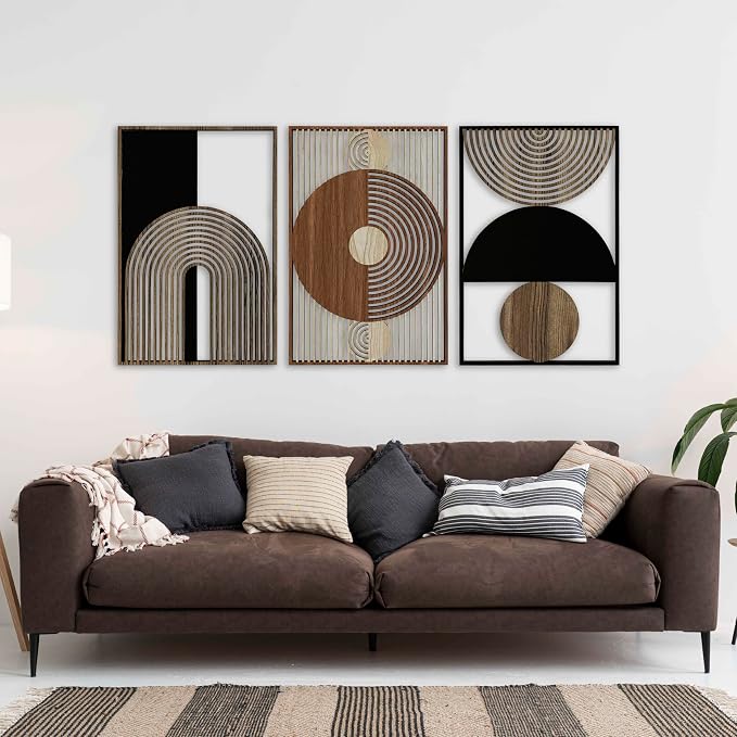Mid Century Modern Wood Wall Art, Abstract Scandinavian Wooden Wall Decor, Geometric Boho Wall Panels, Contemporary Home Accents Gift for Living Room and Bedroom