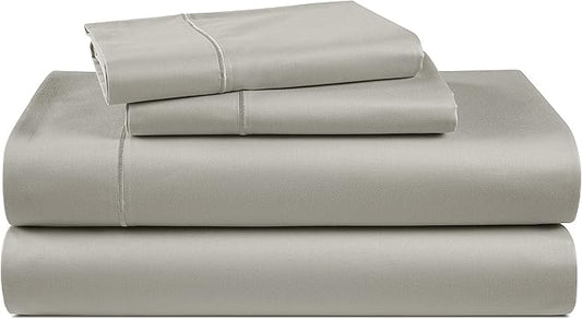 100% Egyptian Cotton Sheets King Size - Naturally Cooling & Breathable 4 Piece Silky Sateen Weave King Size Sheets Set, Ultra-Soft & Durable Hotel Luxury Sheets with 15" Snug Fit Deep Pockets - Silver