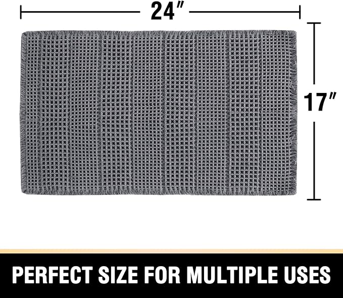 H.VERSAILTEX Upgraded Waffle Bath Mat Super Absorbent Non Slip Bath Rugs for Beside Tub, 17" x 24", Grey