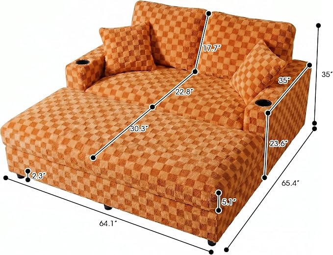 Eafurn Modern Oversized Chaise Lounge Chair with Integrated Ottoman, Corduroy Upholstered Deep Seat Sleeper Armchair with Power Charging Ports and Cup Holders, Cozy Accent Furniture for Living Room