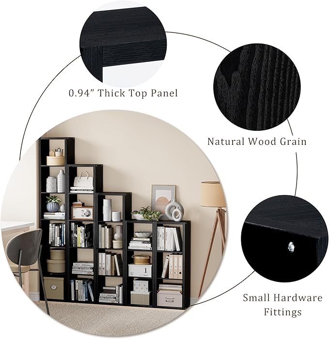 Cube Storage Organizer Bookcase, Decorative 11 inch Open Back Cubical Shelf with Thickened Border, Display Bookshelf for Living Room, Home Office, Sturdy Room (Black, 8 Cube)