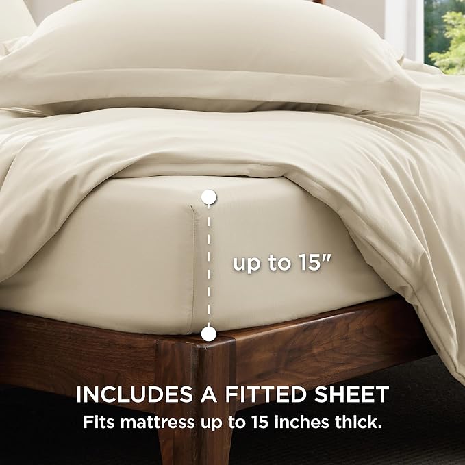 Bedsure Duvet Cover Full Size with Fitted Sheet - 4 Pieces Prewashed Polyester Soft Bedding Set, Includes 1 Duvet Cover 80x90 Inches with Zipper Closure, 2 Pillow Shams, 1 Fitted Sheet, Oat Milk
