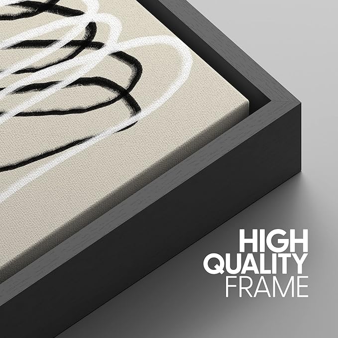 SIGNWIN Framed Canvas Print Wall Art Set Grunge Watercolor Paint Strokes Abstract Shapes Cozy Neutral Modern Art Decorative Boho Relax/Zen Nordic for Living Room, Bedroom, Office - 24"x36"x3 Black