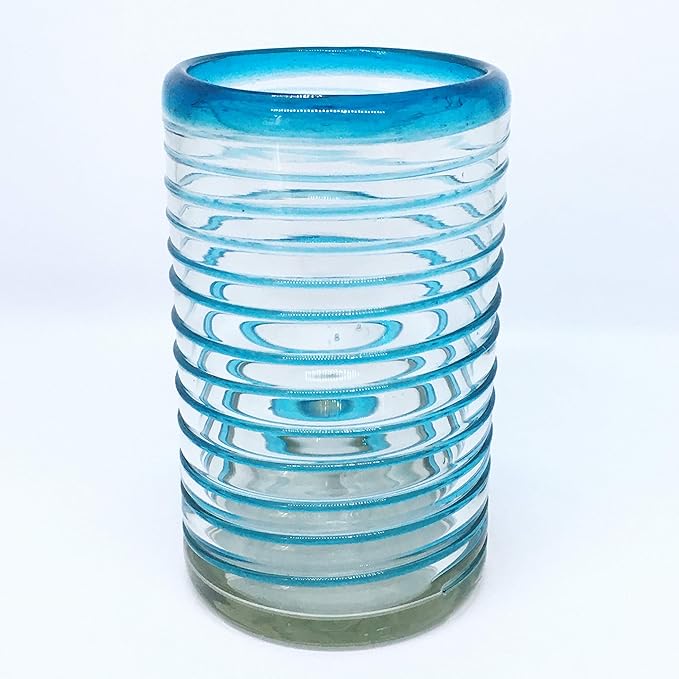 Aqua Blue Spiral 120 oz Pitcher and 6 Drinking Glasses set, Recycled Glass, Lead-free, Toxin-Free (Pitcher & Glasses)