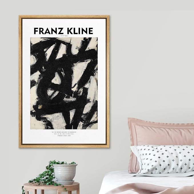 SIGNLEADER Framed Canvas Print Wall Art Franz Kline Paint Stroke Landscape Abstract Shapes Illustrations Fine Art Decorative Minimalist Relax/Calm for Living Room, Bedroom, Office - 16"x24" Natural