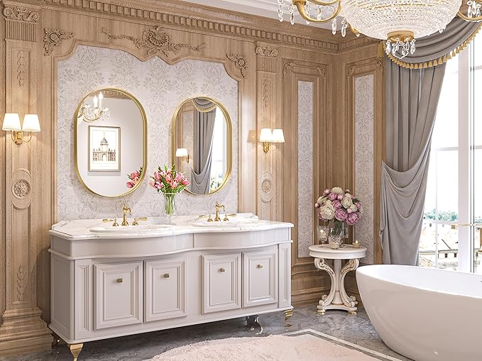 Brightify Gold Oval Mirror for Bathroom Vanity 20x30 Inch, Gold Metal Frame Mirrors for Wall, Modern Mirror for Bedroom Living Room Wall Decorative Hang Vertical and Horizontal