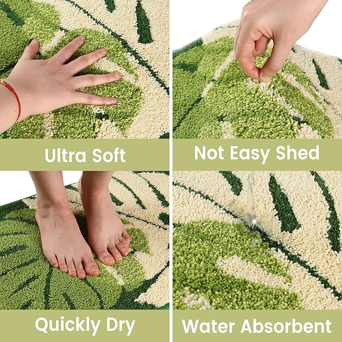 Hi Space Bathroom Rugs 24x16IN Blue Leaves Bath Mat for Bathroom Non Slip Machine Washable Soft Microfiber Absorbent Cute Bath Rug Plush for Tub Shower Sink Fluffy Home Decor Accessories