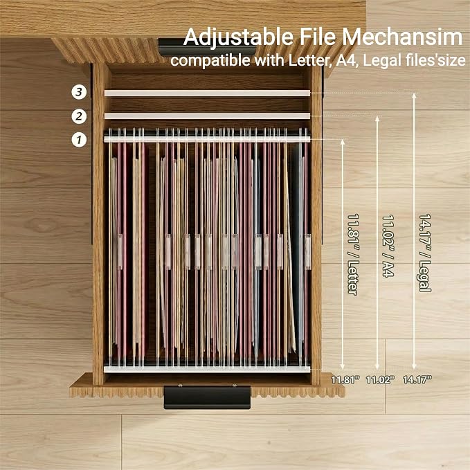 FURSUN 58" Executive Desk with Charging Station & File Drawer, Modern Fluted Home Office Desk with 5 Drawers & Keyboard Tray, Large Computer Writing Desk, Natural Oak