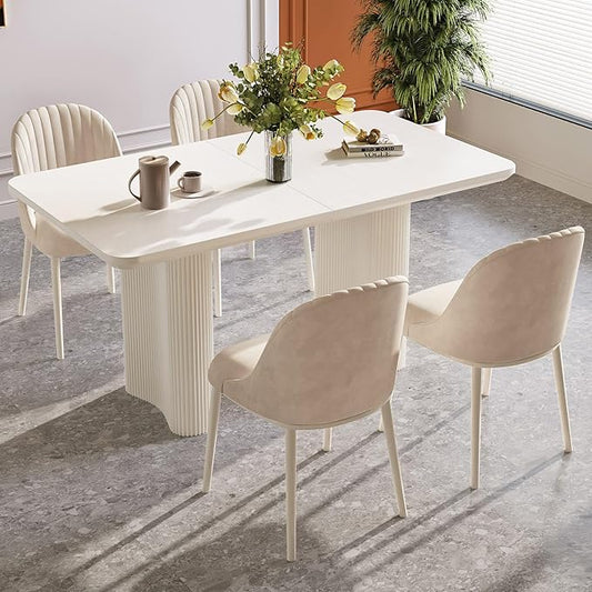 5-Piece Modern Dining Set, 55.11" Dining Table Set for 4, Rectangular Kitchen Table with 4 Chairs, White Dinner Tables for 4 Person