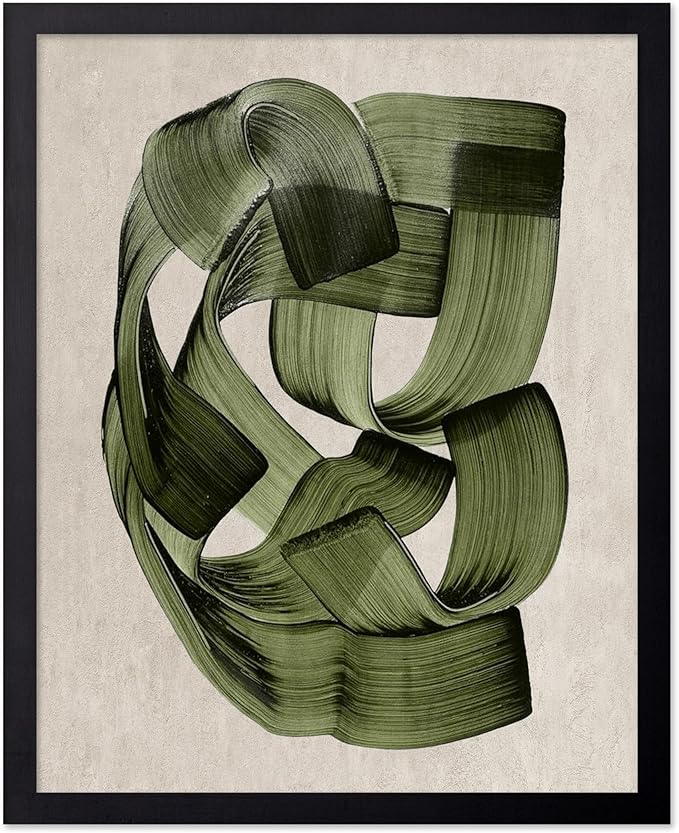 Poster Master Green Abstraction Poster - Brush Strokes Print - Painted Swirl Art - Chic Boho Design - Abstract Illustration - Great Office or Living Room Decor - 11x14 Black Framed