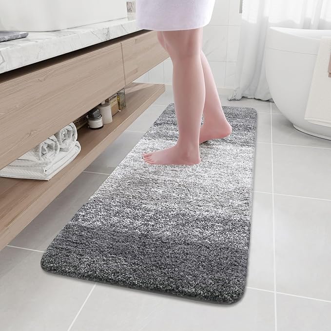 Arotive Microfiber Bathroom Rugs, Shaggy Soft and Absorbent Bath Rug, Non-Slip, Thick Plush Machine Washable Dry Bath Mats for Bathroom, Tub and Shower, 59x17, Grey, Rectangular